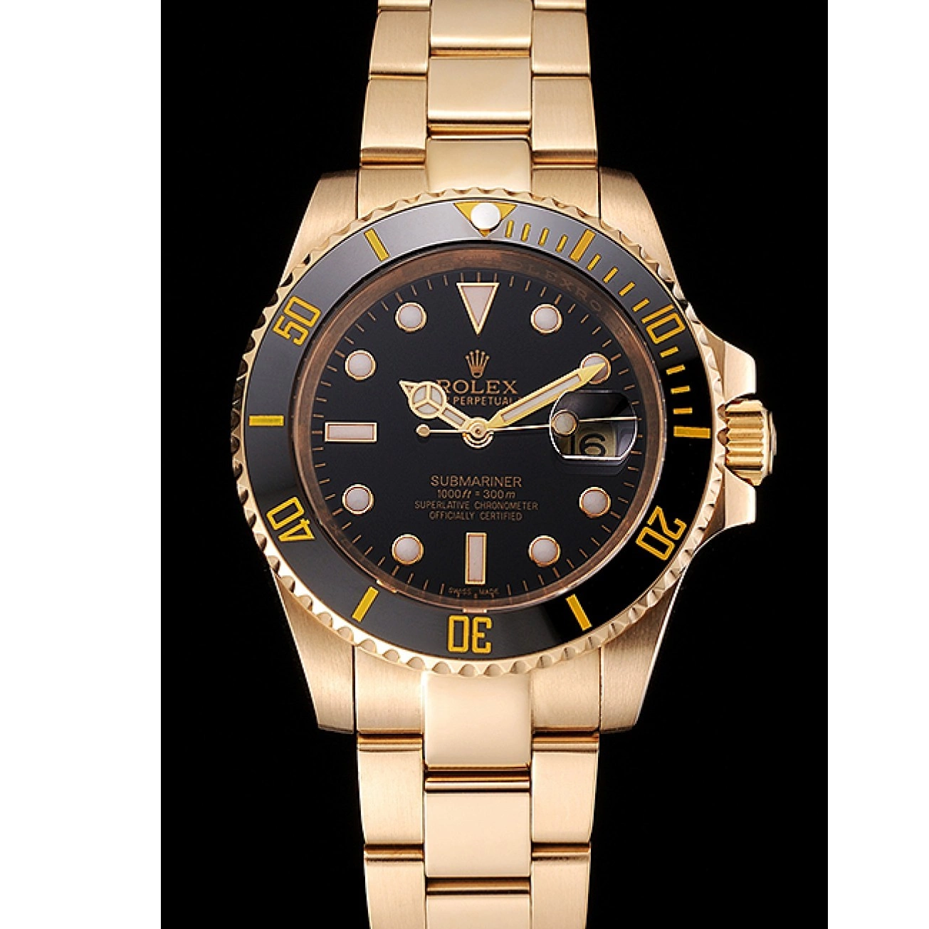 Good Copy Rolex Watches Black Swiss Gold Case Bezel Bracelet Rolex Dial Submariner Yellow Black And 0707